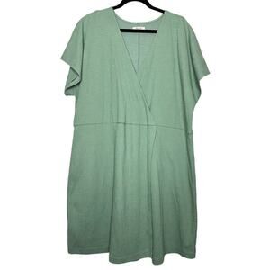 Madewell Textured V-Neck Faux Wrap Dolman Flutter Sleeve Dress Green M9235 Sz 3X